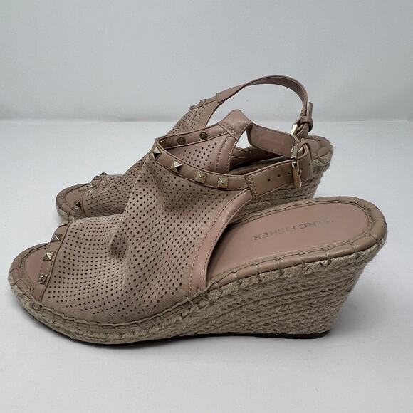 Marc Fisher Perforated Suede Women's Open Toe Pink Espadrille Wedges Size 10 - Picture 6 of 11